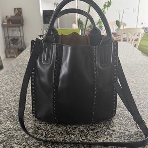 Zara Black Studded Bucket Shoulder Bag